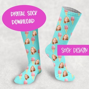 Socks Design Digital Download, Socks Template, Sock Sublimation Design, Ice Cream  Socks PNG, Sock PNG