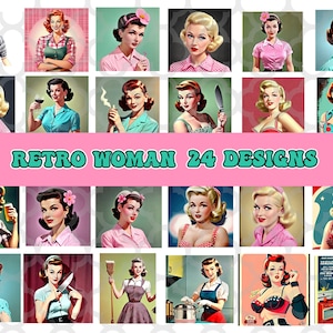 Retro Woman Clipart Bundle, People Clip Art, Sarcastic Housewife, Retro Housewife, Vintage Woman, Mid Century Woman, Digital Art