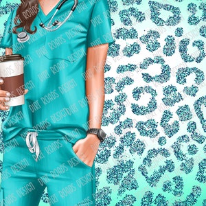 Nurse Tumbler, 20 oz Skinny Tumbler Sublimation, CNA, Healthcare Worker, Nurse Tumbler Wrap, Turquoise Leopard PNG Instant Download