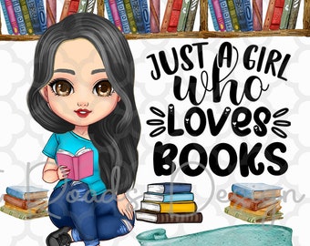 Buchliebhaber PNG, Nur ein Mädchen, das Bücher liebt, schwarzes Haar, Mädchen Leser Clipart, süßes Mädchen liest Buch, Cartoon Menschen, Bester Freund Clipart