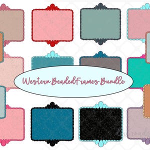 May include: A set of 12 digital western beaded frames in various colors and textures. The frames are perfect for adding a rustic touch to your digital designs.