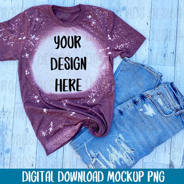 Shirt MockUp, Bella Canvas Heather Maroon, Bleached Shirt Mockup, Flat Lay, Bella Mockup