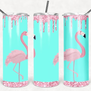 Tumbler Wrap Design For Sublimation 20 oz Tumbler Sublimation Design Pink Flamingo Glitter Tumbler Wrap PNG Instant Download