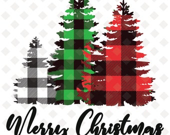 Buffalo Plaid Christmas Trees Sublimation PNG, Christmas Plaid PNG, Merry Christmas, Three Christmas Trees in Plaid Overlay