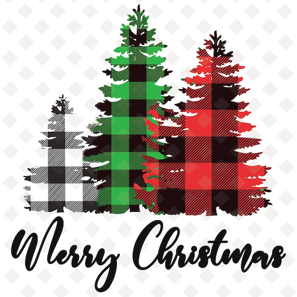 Buffalo Plaid Christmas Trees Sublimation PNG, Christmas Plaid PNG, Merry Christmas, Three Christmas Trees in Plaid Overlay