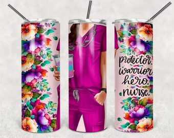 Nurse, Pink Scrubs ,Floral Border PNG, Tumbler Sublimation, Healthcare Worker, CNA, Tech, Nurse Tumbler Wrap, Inspirational Nurse Download