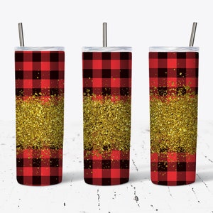 Tumbler Wrap Design For Sublimation 20 oz Tumbler Sublimation Design Red Buffalo Plaid Glitter  Tumbler PNG Instant Download