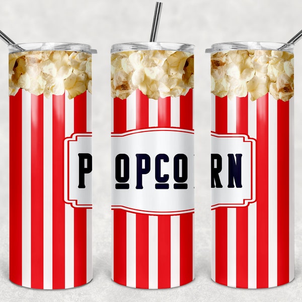 Bag of Popcorn Tumbler, Buttery Popcorn Tumbler Sublimation, 20 oz Tumbler Design, Striped Popcorn Box Wrap, Movie Night Drink Wrap PNG