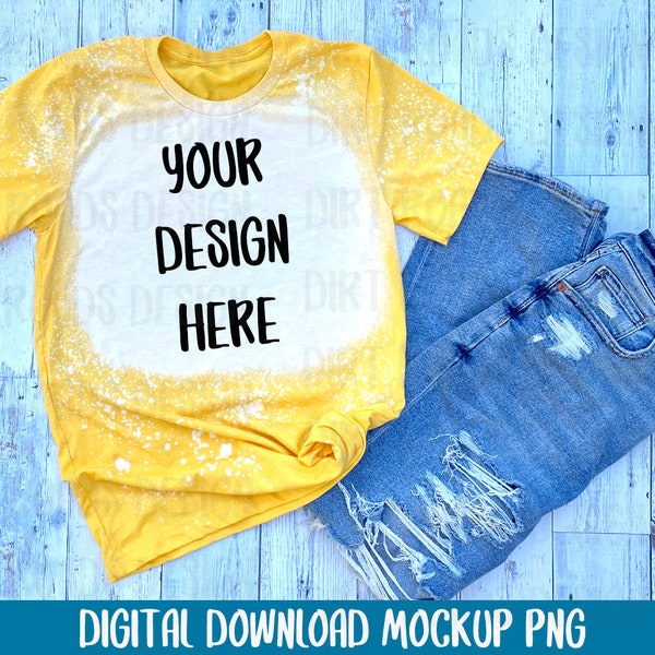 Bleached T-Shirt MockUp, Bella Canvas Yellow Gold, Bleached Shirt Mockup, Flat Lay