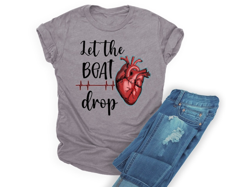 Let the beat drop medical humor sublimation png. Heart with EKG strip showing missing heartbeat. Nurse humor, CNA humor, Doctor Humor, healthcare humor, medical png for shirt, mugs, bags, etc.