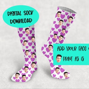 Socks Digital Download, Sock Template, Sock Sublimation Design, Pink and White Heart Socks, Sock PNG