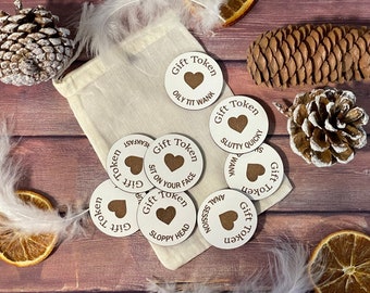 Personalised Rude & Naughty Valentine's Day Tokens, Blowjob Token, Date Night, Tit Wank, Cheeky Gift
