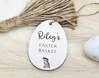 Personalized Easter Basket Tag: Engraved Wooden Bunny Gift