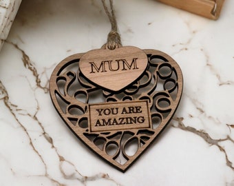 Personalized Wooden Heart Ornament: Engraved Keepsake Gift