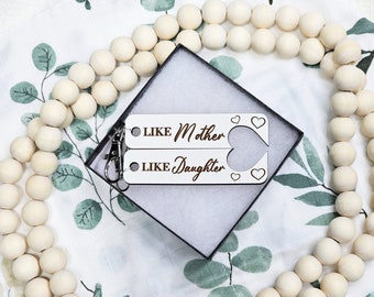 Mother Daughter Keyrings: Matching Wood Keychain Set, Gift Box