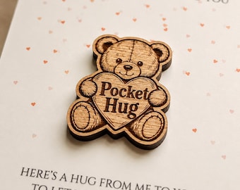 Wooden Teddy Bear Pocket Hug – Thinking of You Keepsake Gift