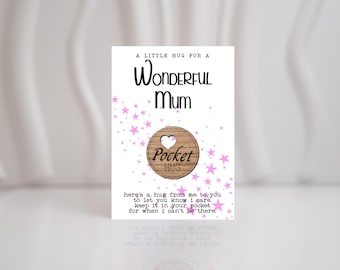 Wooden Pocket Hug Token: Mum, Granddaughter, Sending Hugs