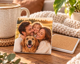 Personalised Square Ceramic Photo Coaster – Your Own Picture, Cork Backed