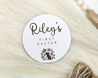 Engraved Baby's First Easter Plaque: Personalized Wooden Keepsake