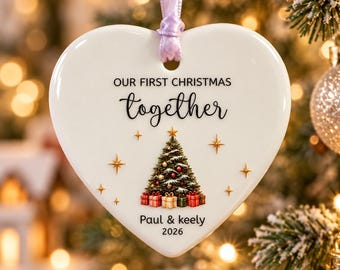 Personalised First Christmas Together Ceramic Heart Decoration – Names & Year