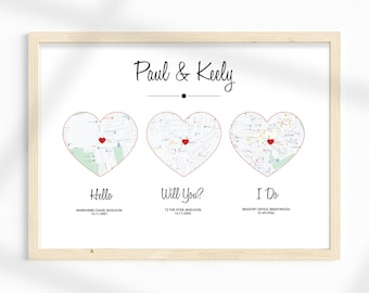 Personalized Couples Map Print, Anniversary Wedding Gift (Digital PDF)