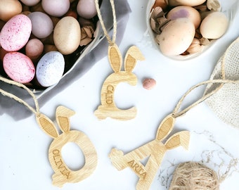 Personalized Wooden Bunny Easter Basket Tag: Custom Name Gift