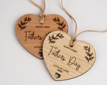 Personalized First Father's Day Gift Tag, Engraved Wood Keepsake