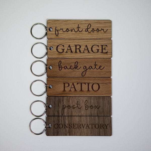 Custom Oak, Cherry, Walnut Keyring | Your Personalised Accessory for Home, Garage, Gate, Door, Post Box | Any Text Engraved Keychain