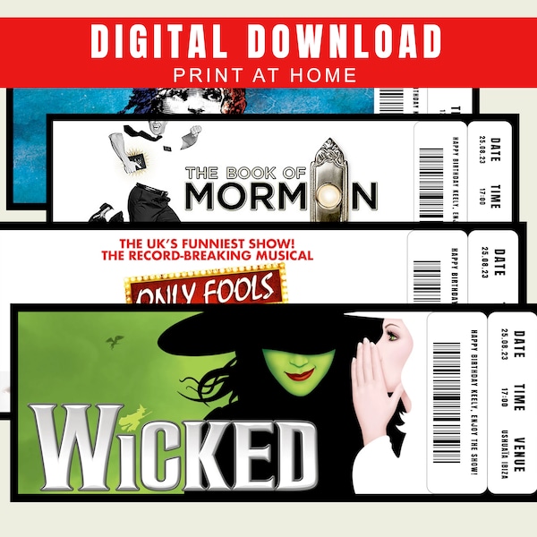 Personalised Theatre Ticket | Event Ticket | Surprise Voucher | Musical Ticket | West End | Souvenir Ticket | Memento | Digital Download