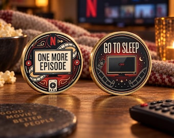 One More Episode Decision Coin, TV Lover Gift, Funny Streaming Gift, Solid Brass Flip Coin, Movie Night Gift