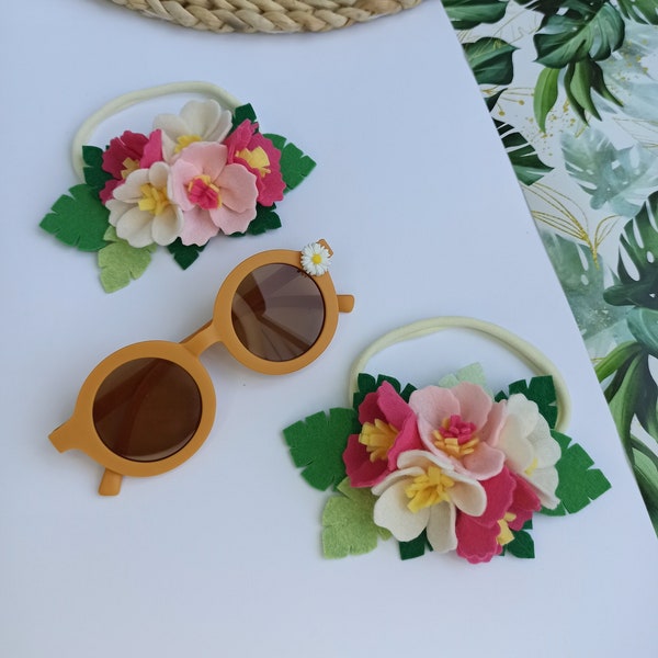 Hawaiian birthday outfit, Aloha baby headband, Tropical flower crown