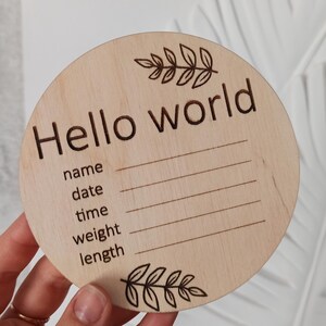 Baby shower gift, Hello world wood photo props, Newborn Announcement Sign, baby milestone photo