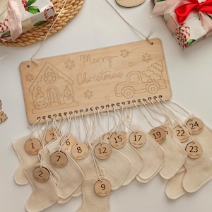 Wood advent calendar, Kids Christmas countdown, Advent garland, Wall advent calendar for kids, Christmas gift for kids