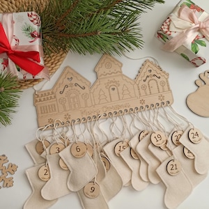 Gingerbread house advent, Wood advent calendar, Kids Christmas countdown, Advent garland, Wall advent calendar, Christmas gift for kids