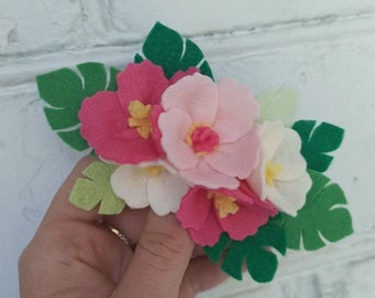 Aloha baby headband, Tropical flower crown with felt hibiscus, Baby hawaiian outfit