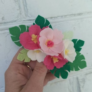 Aloha baby headband, Tropical flower crown with felt hibiscus, Baby hawaiian outfit