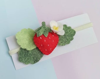 Berry first birthday, Strawberry felt headband, 1st birthday strawberry crown