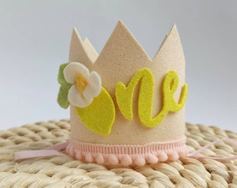 Lemonade Birthday Crown, 1st birthday hat with lemon, Sunshine and Lemon Birthday Crown, Lovely Lemon Birthday