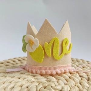 Lemonade Birthday Crown, 1st birthday hat with lemon, Sunshine and Lemon Birthday Crown, Lovely Lemon Birthday