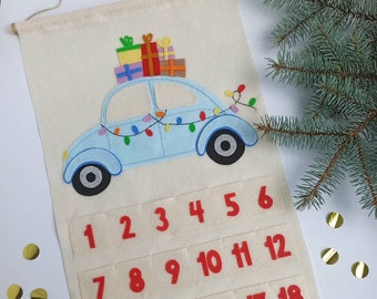 Weihnachtsauto-Adventskalender, Filz-Adventskalender für Kinder, Weihnachtsdekoration fürs Kinderzimmer