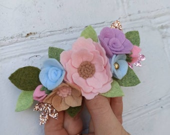 Rosa Blumenkrone, Wildblumenkrone zum 1. Geburtstag, Babykleid mit Blumen, Neugeborenen-Stirnband, Geschenk zur Geburt