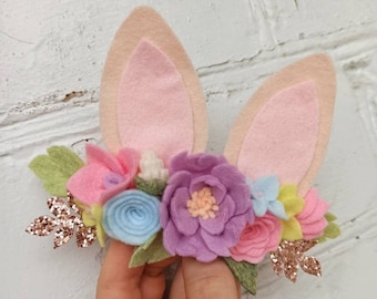 Easter bunny flower crown, Some Bunny is One, 1st birthday crown, Bunny costume, Newborn bunny ears, Felt flower crown