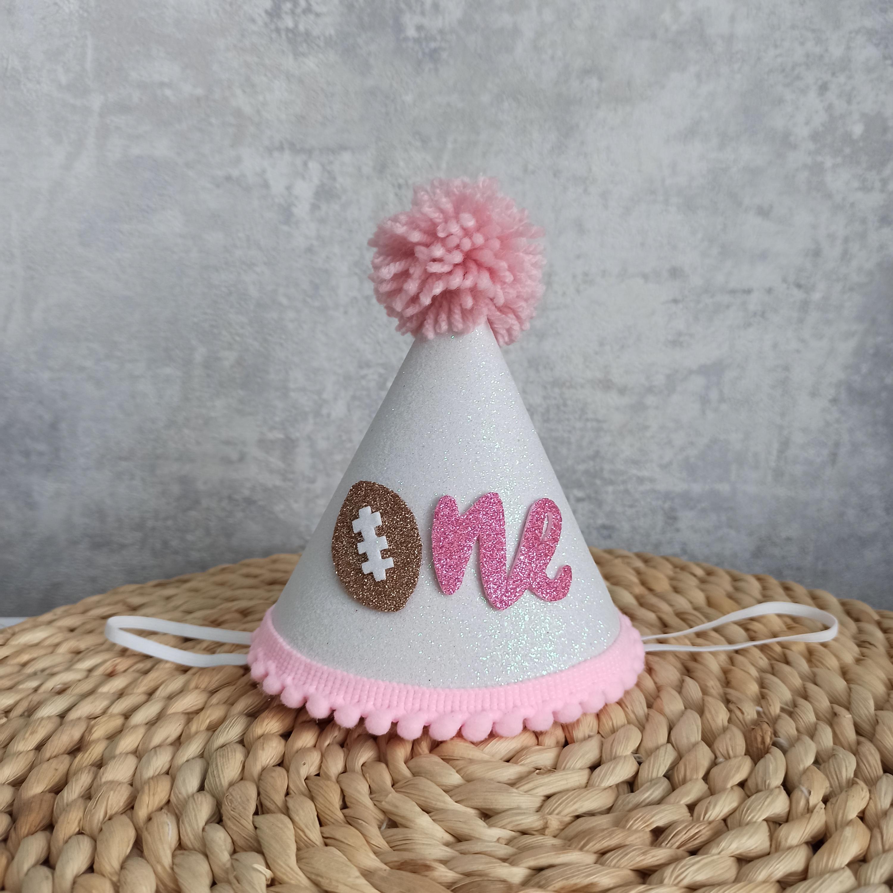 Pink Football birthday outfit, one year down birthday hat for girls, touchdown birthday party hat, First Year Down girl birthday