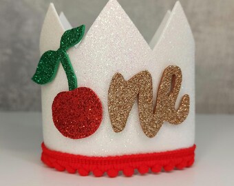 Red Cherry 1st birthday crown, Sweet Cherry Birthday crown, Cherry one Party, Fruit Themed Party, Cherry Party outfit, cherry on top hat