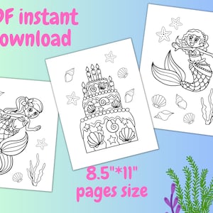 Mermaid themed birthday activity, Ocean mermaid coloring pages, Under the sea birthday coloring for kids, beach theme coloring for girls