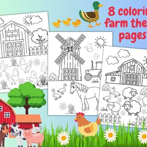 Páginas para colorear de granja para niños, colorear fácil para niños pequeños, libro para colorear de animales de granja, colorear con temas de granja