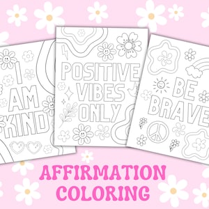 Páginas para colorir de afirmação Groovy, Páginas para colorir de positividade para crianças, letras retrô para colorir