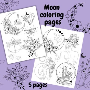 Printable moon and flowers coloring pages