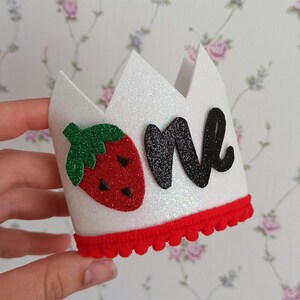 Red Strawberry 1st birthday crown, Fruit summer birthday hat, Girl strawberry outfit for 1st birthday party, our berry sweet birthday theme