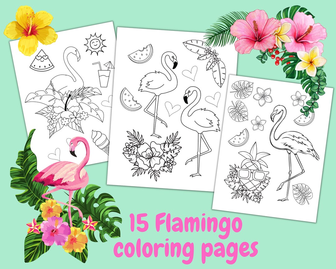 Flamingo Birthday Coloring Pages, Printable Coloring Book for Kids ...